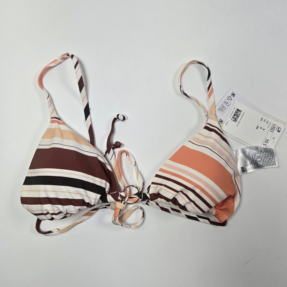 H&M Bikini Top Women S Multicolor Striped Triangle Ring Detail Swimwear New